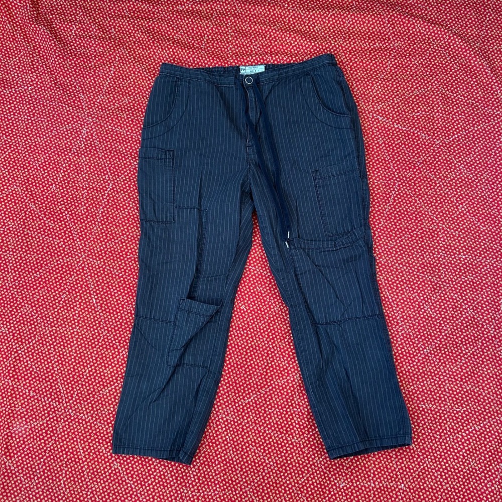 Free People Pinstripe Cargo Pants grey/black Small Drawstring Utility Trousers
